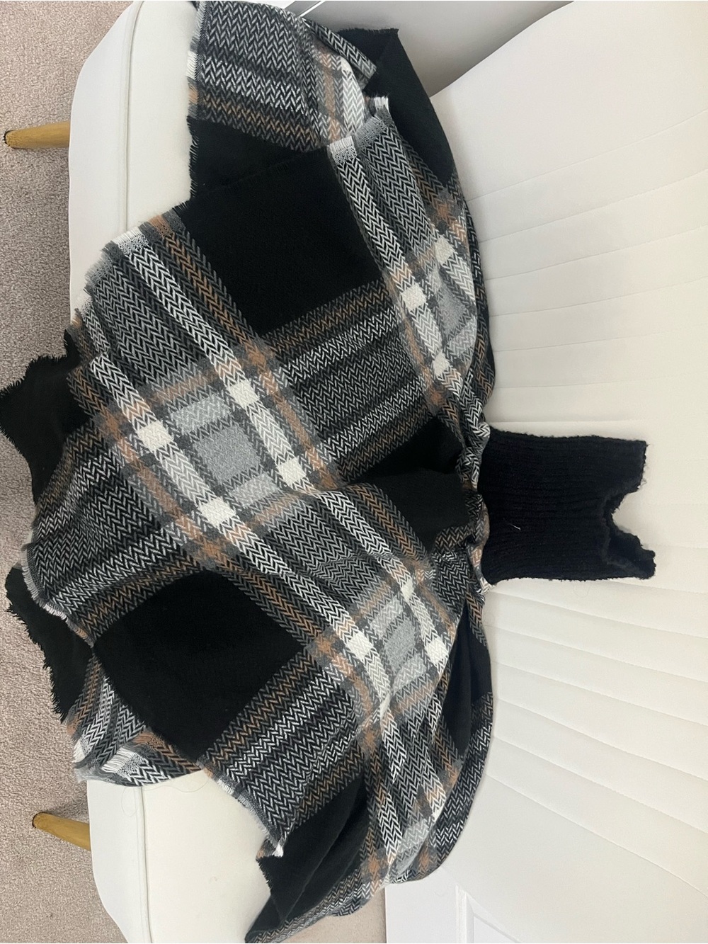 Plaid Black and Gray Women turtle neck poncho